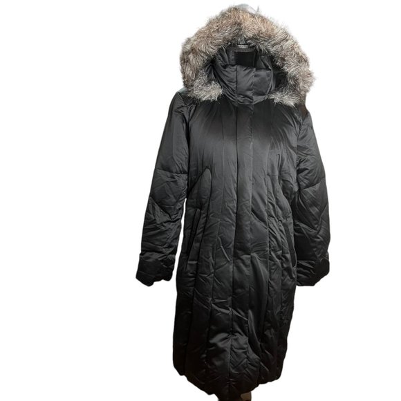 Calvin Klein Puffer Jacket Womens XL Black Down Puffer Faux Fur Lined Hood Parka - Picture 1 of 16